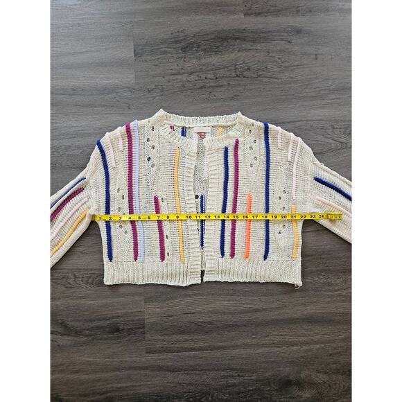 By Anthropologie Women's Beige Striped Cardigan Sweater One Size - Picture 15 of 16